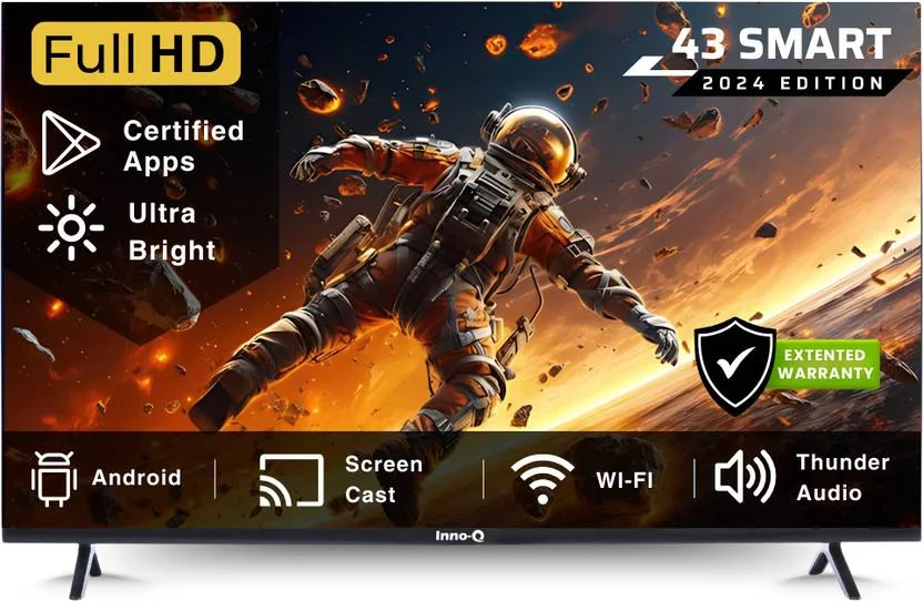 InnoQ Spectra 108 cm (43 inch) Full HD LED Smart Android TV with 30W Boom Speakers | 1000+ Smart Apps - Games | Mobile Screen Connect | Pixel Enhancer  (43S-SPECTRA-V2)