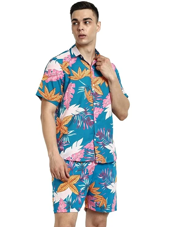Leriya Fashion Co Ord Set for Men | Trendy Night Dress for Boys | T-Shirt and Shorts Combo for Lounge | Stylish Summer and Travel Wear | Men's Matching Two-Piece for Vacation
