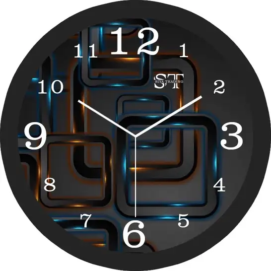 Analog Wall Clock (Black, With Glass)
