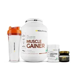 Healthfarm Muscle Gainner Chocolate 3kg | Creatine 100gm|Shilajit 20gm|Free Plastic Shaker