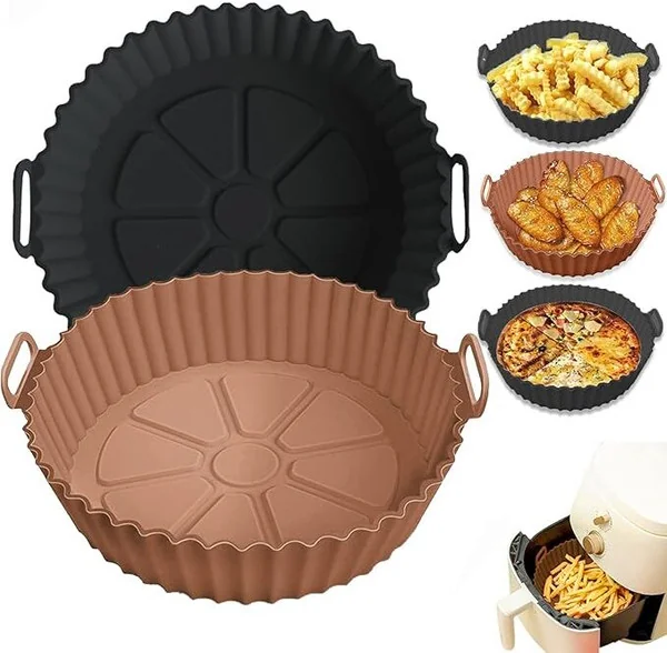 Seseno Pack of 2 brown and black Perfect Fries Silicone Air Fryer Basket Airfryer Tray