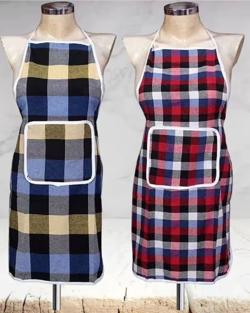 REVEXO Set of 2 Checked Apron with Patch Pocket