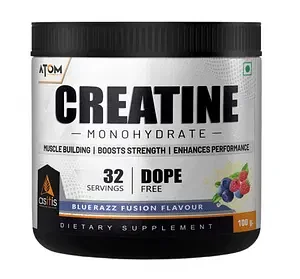 AS-IT-IS ATOM Creatine Monohydrate 100g | Blue razz | 32 Servings | Dope Free | Enhances Performance | Promotes Muscle Gains
