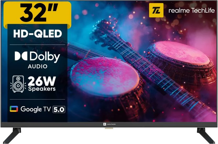 realme TechLife 80 cm (32 inch) QLED HD Ready Smart Google TV 2025 Edition  (32HDGQRDDAQ)