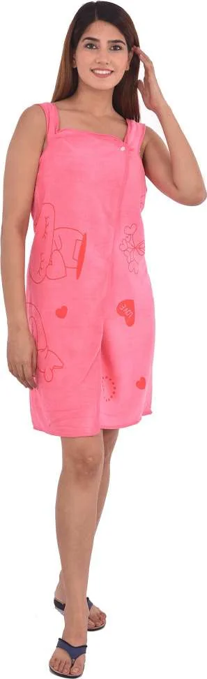RadhaTex Pink Free Size Bath Robe