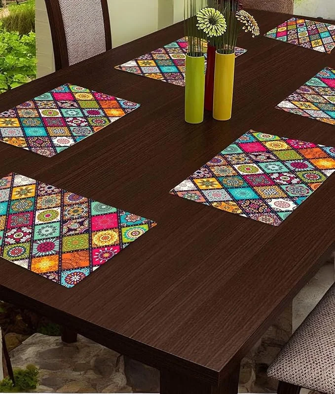 CASA-NEST PVC Printed Placemats for Dining Table, Set of 6 pcs Table Mat Size=45x30 cms