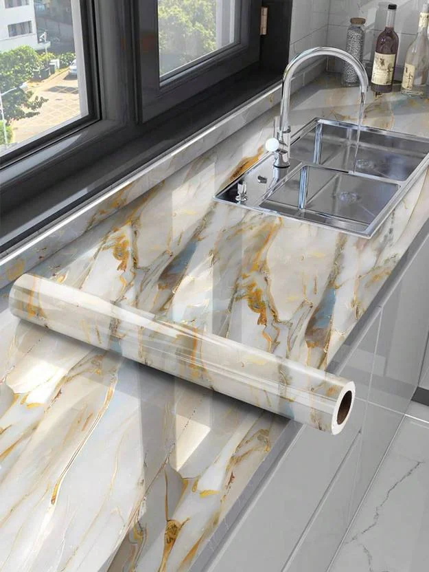 FOKRIM Vinyl Decorative White, Gold Wallpaper  (L x W: 200 cm x 60 cm)