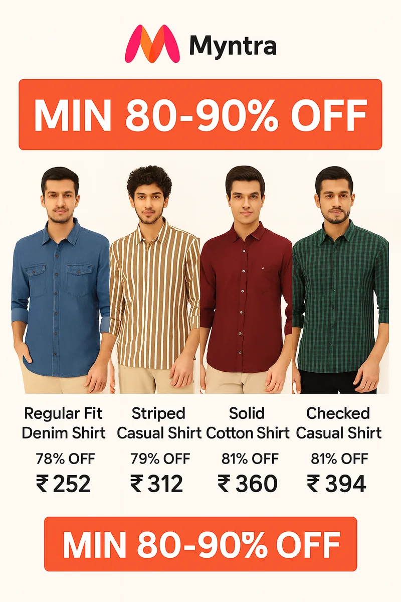 Men’s Shirts Starting @ ₹299 – Upto 90% Off