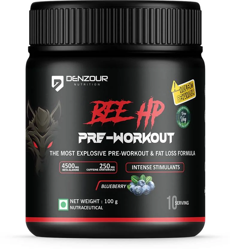 DENZOUR NUTRITION Bee-Hp Pre-Workout, Most Explosive Muscle Pump With Fat Loss Formula Pre Workout  (100 g, Blueberry)