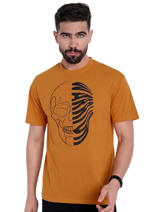 Go Devil Men’s Yellow 100% Polyester Printed T-Shirt | Half Sleeve, Regular Fit Casual Wear for Men