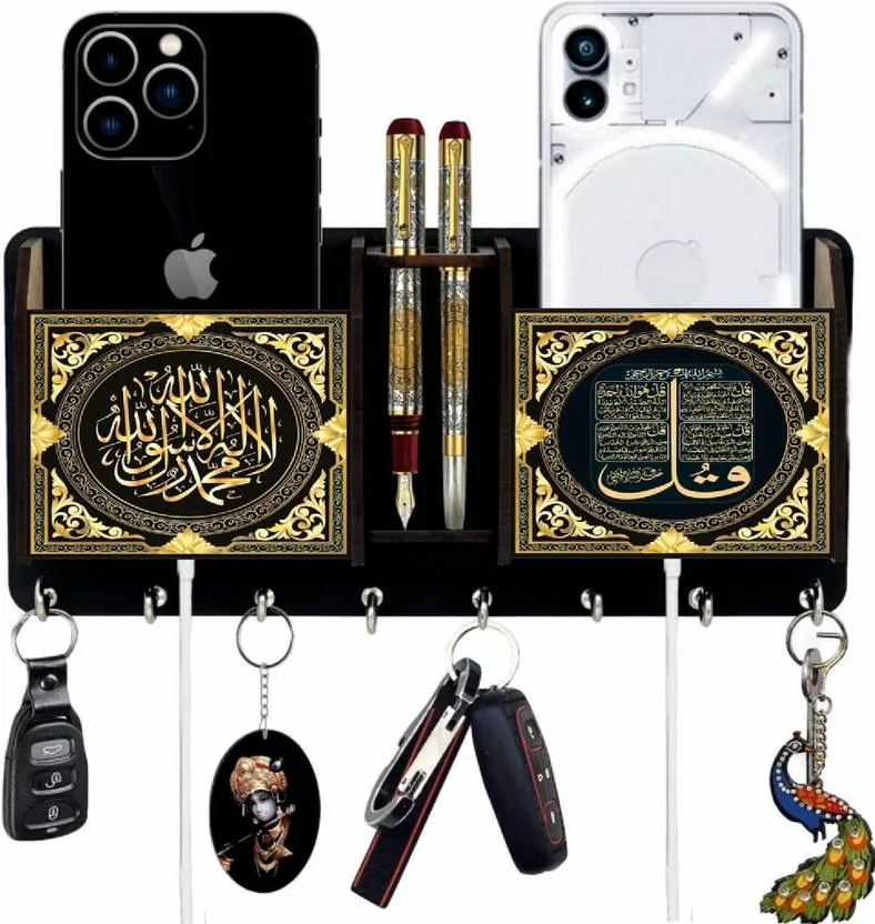 SK PARO mobile stand and new design Wood Key Holder  (8 Hooks, Multicolor)