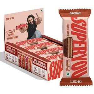 SuperYou Chocolate Protein Wafer Bars (Pack of 10) | 10g Protein, 3g Fiber, Zero Added Sugar | Protein Bars with a blend of Fermented Protein | Energy Bars for anytime snack | On the go Healthy Snack | Crunchy Wafer Bar | 100% Vegetarian | 400g