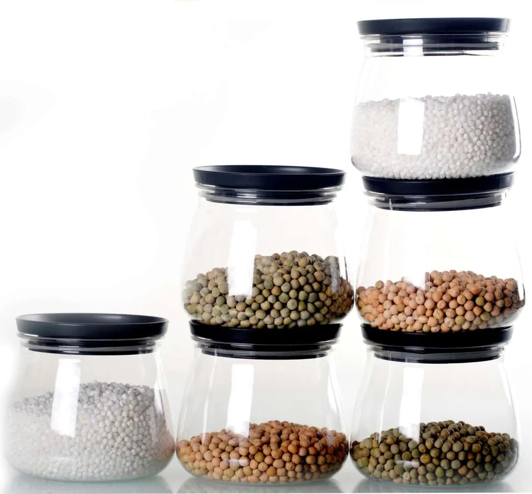 Pack of 6 Plastic Grocery Container - 900 ml NARIYA BlackPack of 6 Plastic Grocery Container - 900 ml NARIYA Black