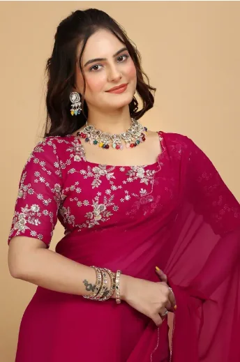 K 5 FASHION  Embroidered Bollywood Georgette Saree  (Pink)