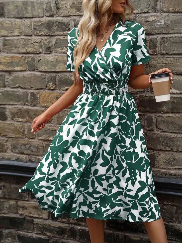 Women Fit and Flare White, Dark Green DressWomen Fit and Flare White, Dark Green Dress