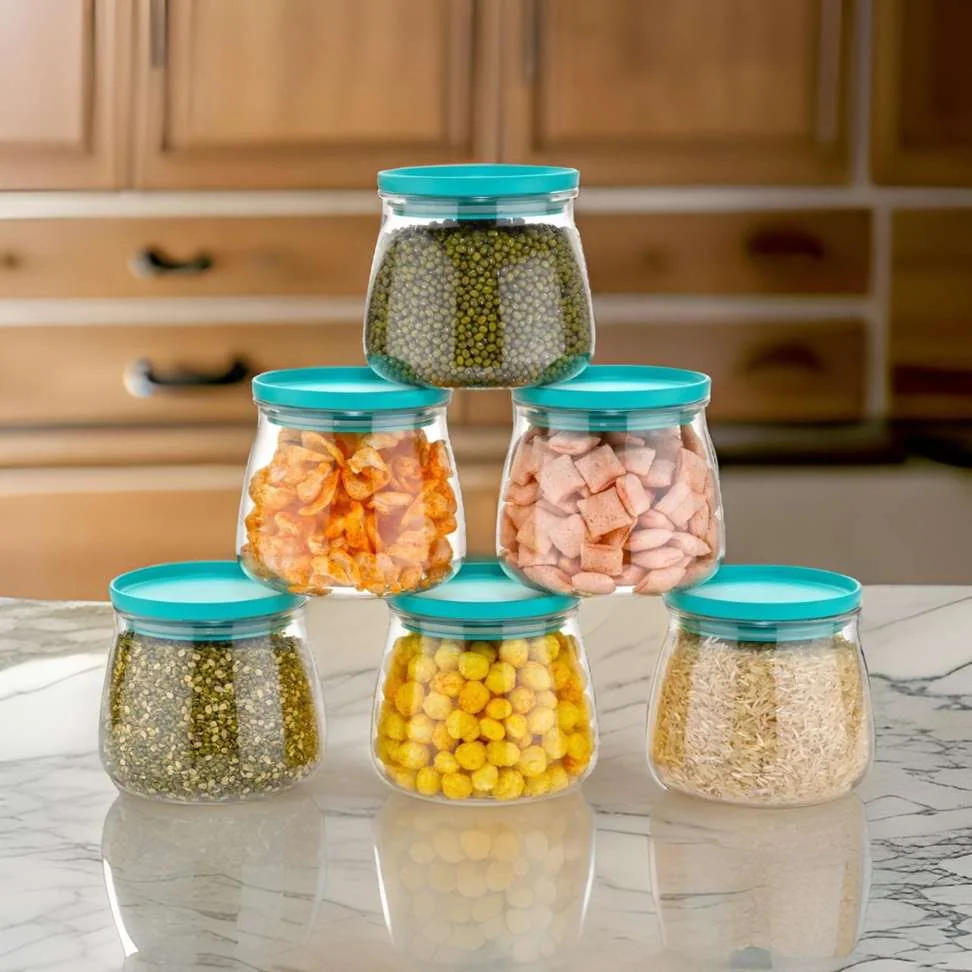 Pack of 6 Plastic Grocery Container - 900 ml Neki GreenPack of 6 Plastic Grocery Container - 900 ml Neki Green