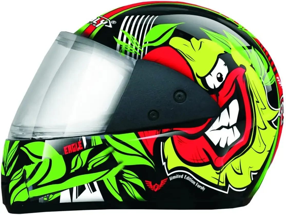 FOROLY Samrat Strom ABS Material with Rainbow visor Motorbike Helmet (Green, Black)