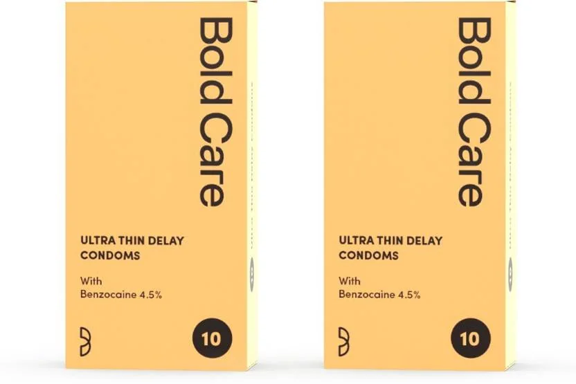 Bold Care Ultra Thin Climax Delay - Lubricated - Natural Latex Condom  (Set of 2, 20 Sheets)