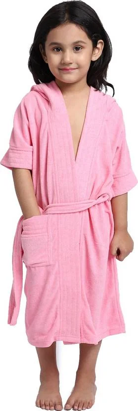 ELEVANTO Pink Small Bath Robe  (1 Bathrobe, For: Boys & Girls, Pink)
