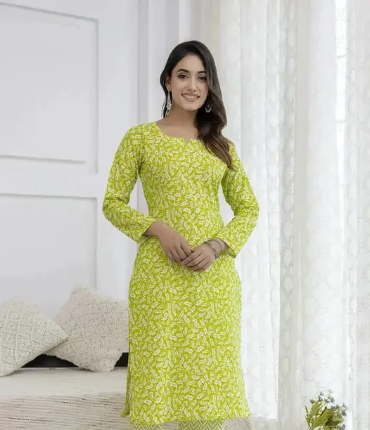 SAYYARA STORE  Women Printed Cotton Blend Straight Kurta  (Green)