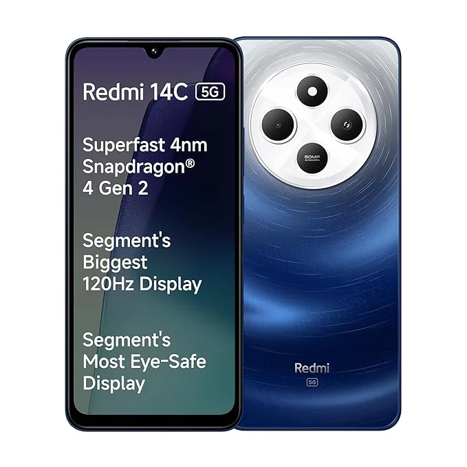 Redmi 14C 5G (Starlight Blue, 4GB RAM, 64GB Storage) | Superfast 4nm Snapdragon 4 Gen 2 | 120Hz 17.47cm (6.88”) Display | 5160mAh Battery | 50MP Dual Camera | Premium Starlight Design