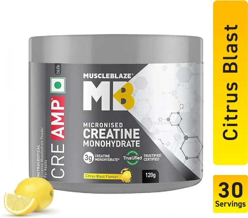 MUSCLEBLAZE Micronised Creatine Monohydrate CreAMP Powder, Trustified Certified Creatine  (120 g, Citrus Blast)
