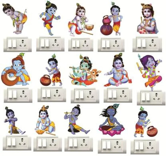 "Cute Krishna" Decorative switch Board sticker size (Pack of 15)