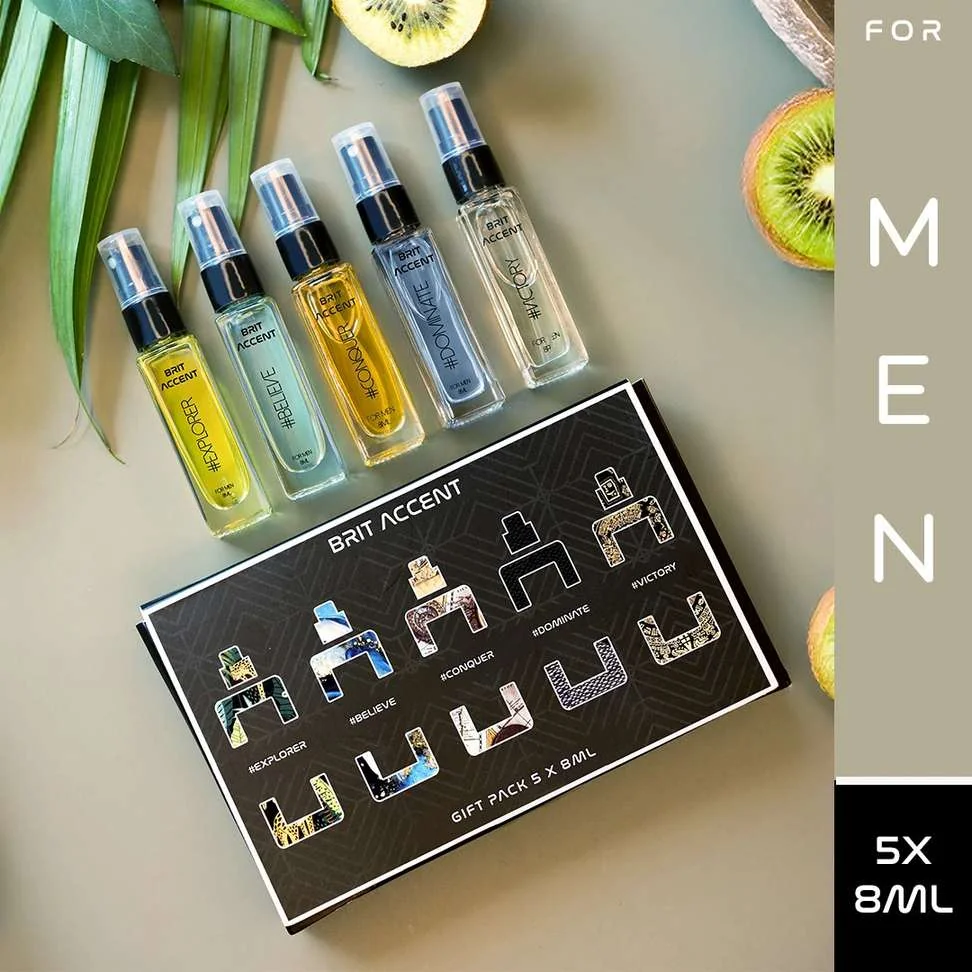 BRIT ACCENT | Perfume Gift Pack for Men | 5 x 8ml | Premium Fragrances| Eau de Toilette  -  40 ml