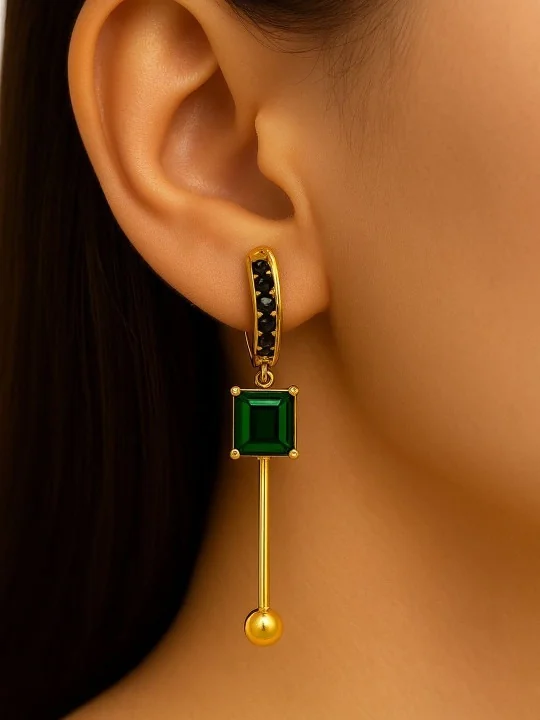Nui Stainless Steel Gold-Plated Artificial Stones Studded Square Shaped Drop Earrings