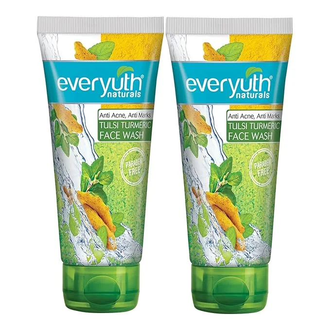 Everyuth Naturals Anti Acne,Anti Marks Tulsi Turmeric Face Wash|Gentle Exfoliation & Blemish Control|Paraben free|For Oily,Dry,Normal,Combination & Sensitive Skin|100% Soap Free - 150 g (Pack of 2)