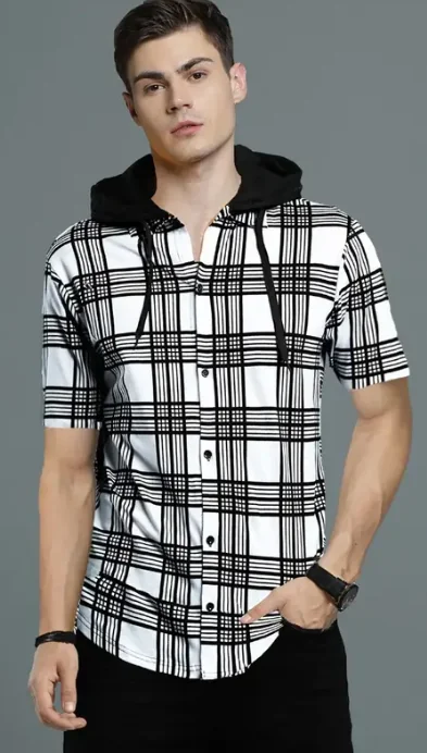 LEWEL Men Regular Fit Checkered Ribbed Collar Casual Shirt