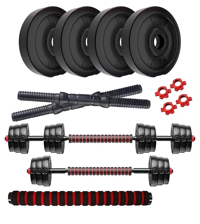 Amazon Brand - Symactive PVC 3-in-1 Convertible Dumbbells Set
