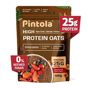 Pintola 25g High Protein Oats, Dark Chocolate, Oats for weight loss, Breakfast Cereals Pouch - 400g