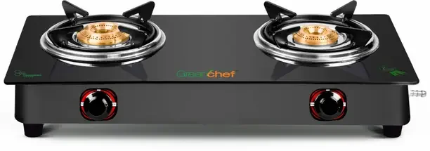 Greenchef Ebony Glass Manual Gas Stove  (2 Burners)