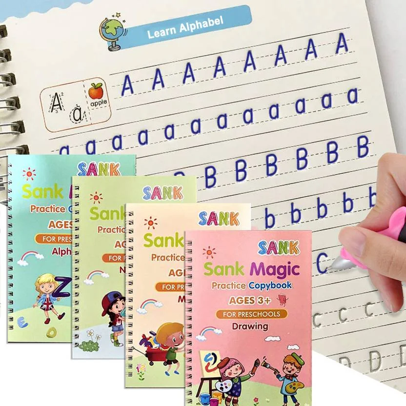 ZEQTOS Magic practice copy book for preschool child 4Book+10Refills  (Multicolor)