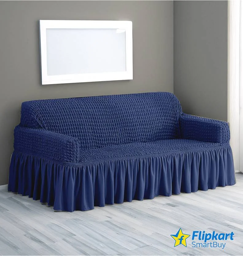 Flipkart SmartBuy Polyester Plain 3 Seater Sofa Cover  (Blue Pack of 1)