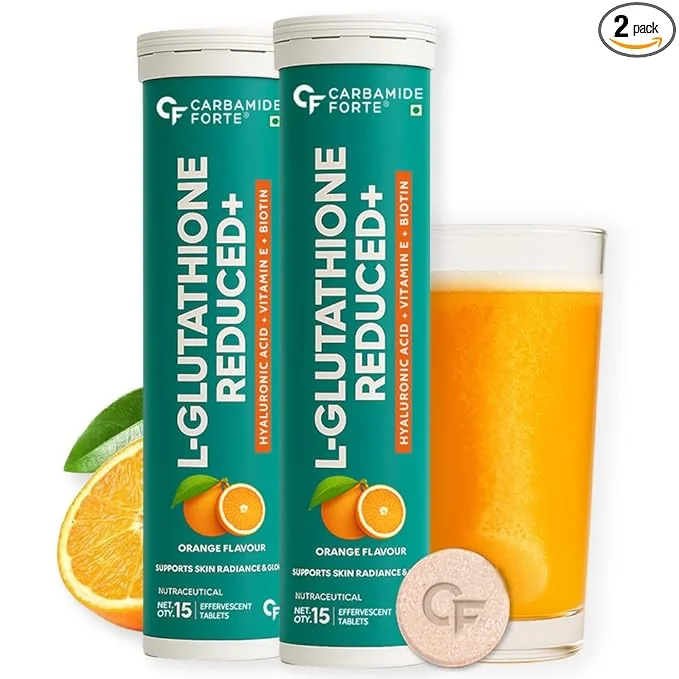 Carbamide Forte Japanese Reduced L Glutathione Effervescent Tablet 600mg for Skin Health|L Glutathione Effervescent Tablet with Vitamin C Hyaluronic Acid, Vitamin E,& Biotin, 15 Tablets (Pack of 2)