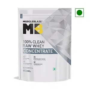 MuscleBlaze Raw Whey Protein Concentrate 80% (Unflavoured, 1kg) | Light & Clean Protein | Easy to Digest