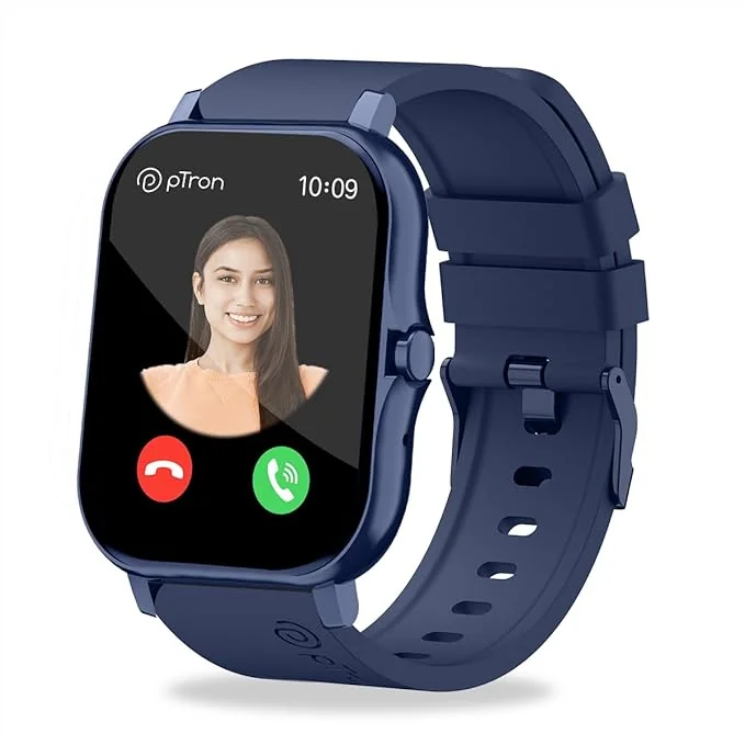 pTron Pulsefit P261 1.7" Full Touch Smartwatch with Color Display, BT Calling, Real Heart Rate Monitor, SpO2, Watch Faces, 5 Days Runtime, Fitness Trackers, Voice Assistant & IP68 Waterproof (Blue)