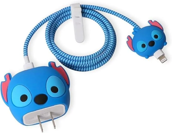 Vnj Accessories Cartoon 3D Design Protective Case For 18W 20W Iphone 14 13 12 11 Pro Max Fast Charging Cable Adapter Charger, Cute Cartoon Lightning Data Cable Case For Iphone Charger (Stevens) - Blue