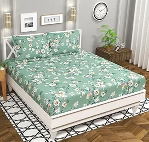 BSB HOME 120 TC Double Floral Bedsheet with 2 Pillow Covers | 110 GSM Soft Brushed Microfiber - Breathable & Wrinkle Free - (86 X 88 Inch, Floral, Light Green)