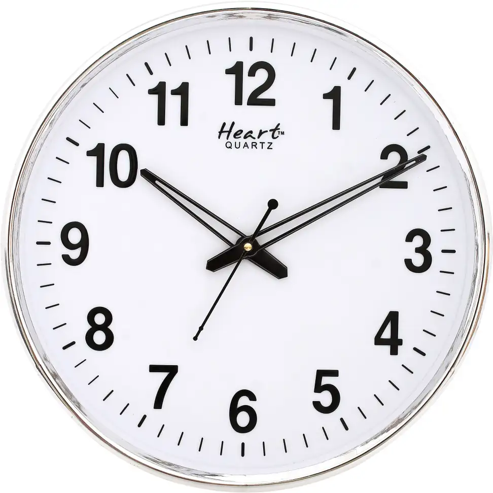 Analog Wall Clock (Silver, With Glass)