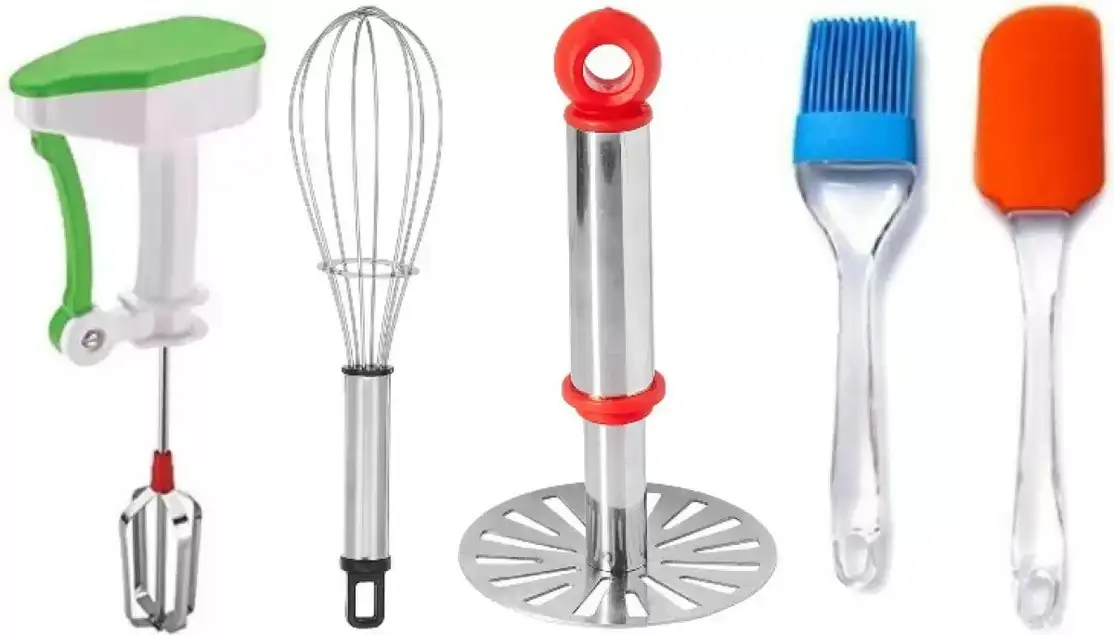 Kitchen Daily Use Combo Premium Quality Hand Blender, Whisker, Masher, Spatula Pack 5 Combo Kitchen Tool Set (Multicolor)