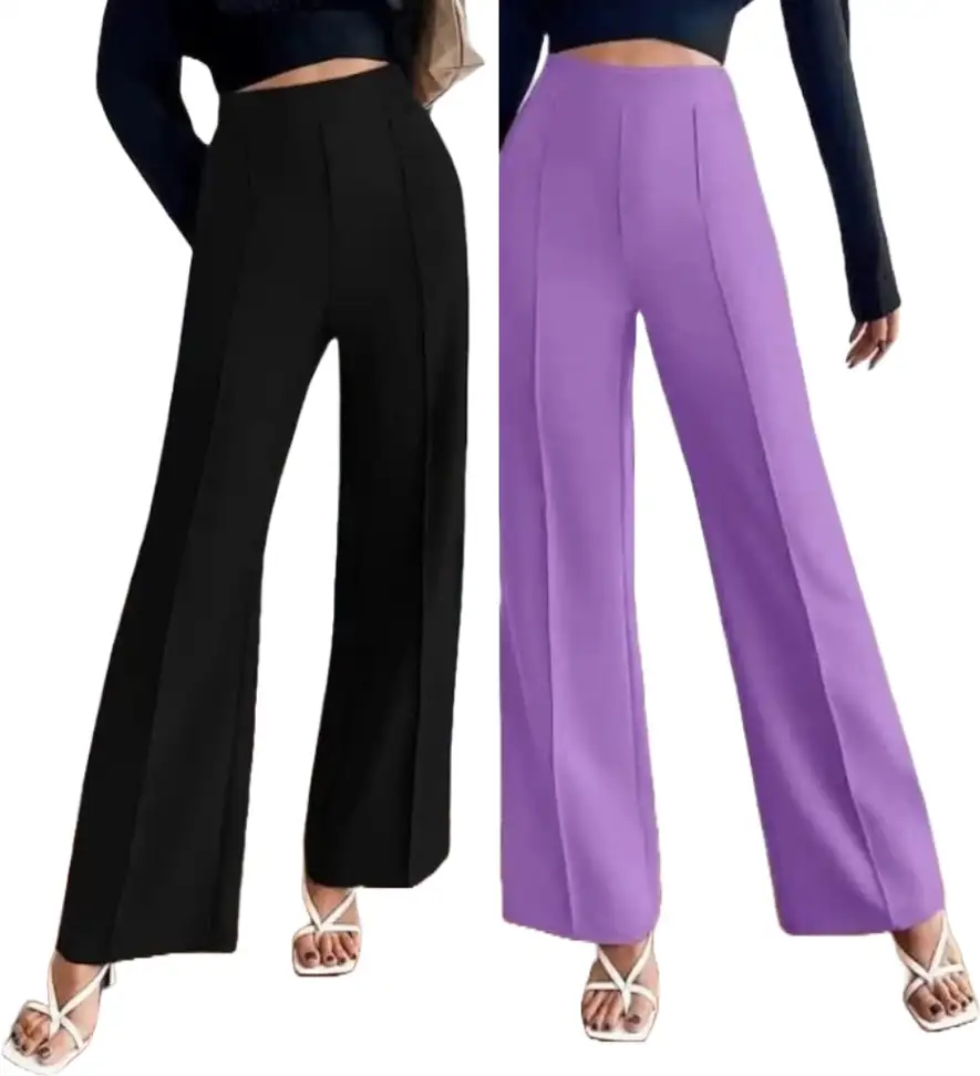 Regular Fit Women Black, Purple Trousers