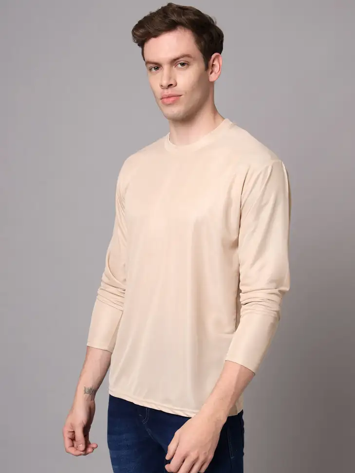 Solid Men Beige T-Shirt