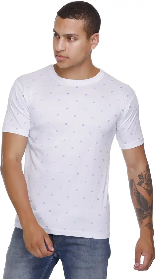 Polka Print Men White T-Shirt