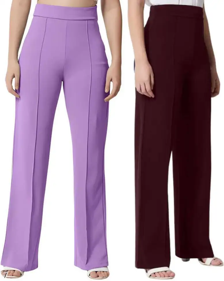 Regular Fit Women Maroon, Purple Trousers