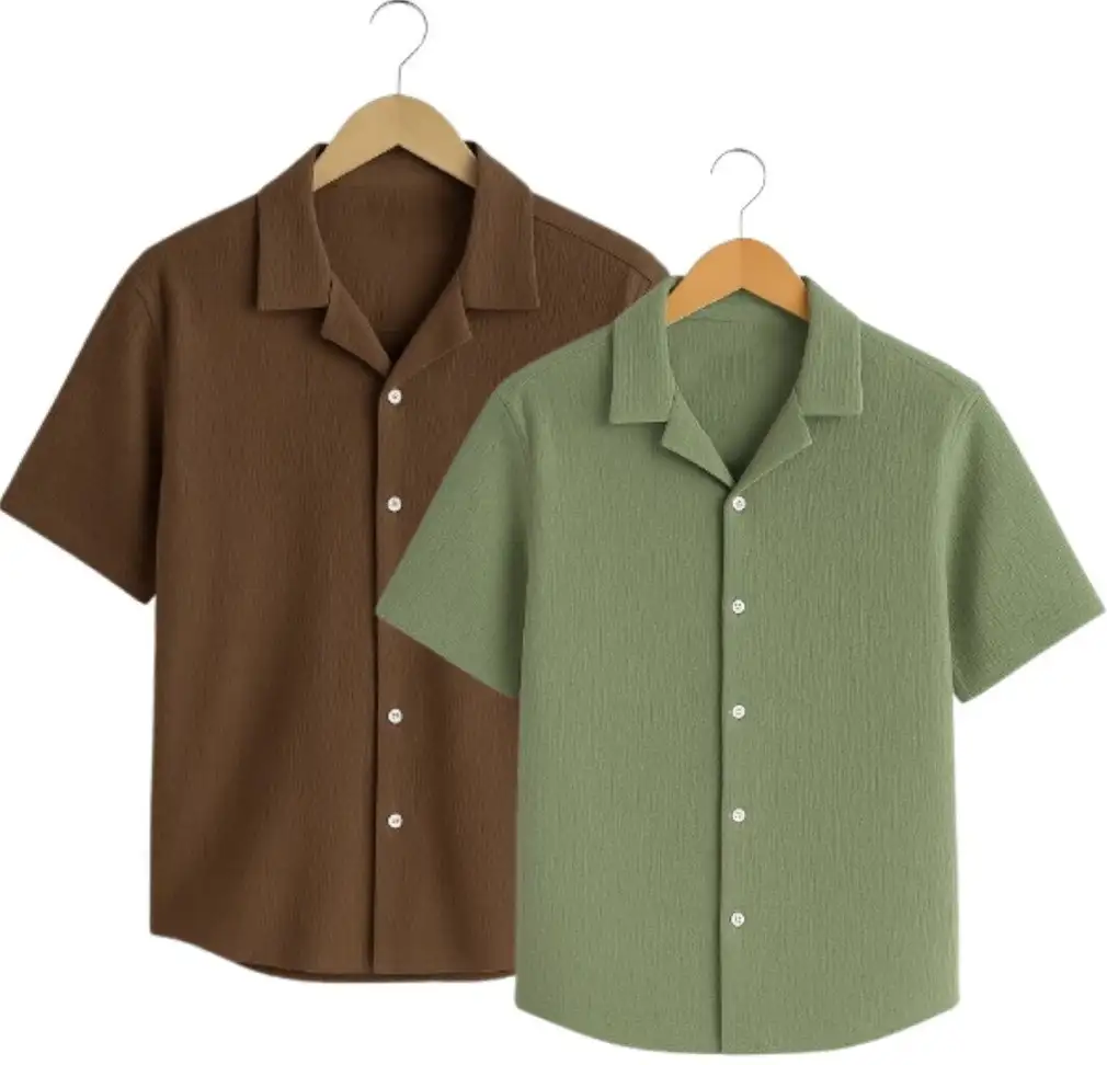 Men Solid Casual Brown, Green Shirt