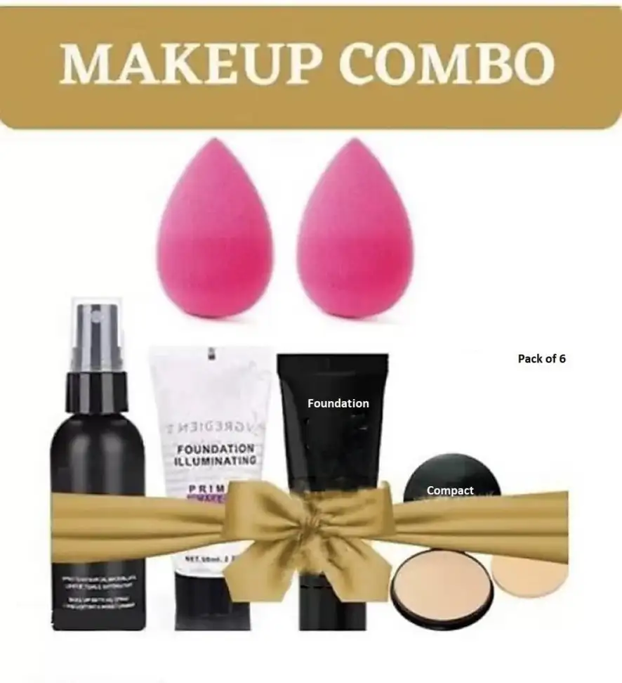Frippe Makeup fixer & Makeup Primer & Foundation & Compact & Puff 2 pc (Pack of 6)