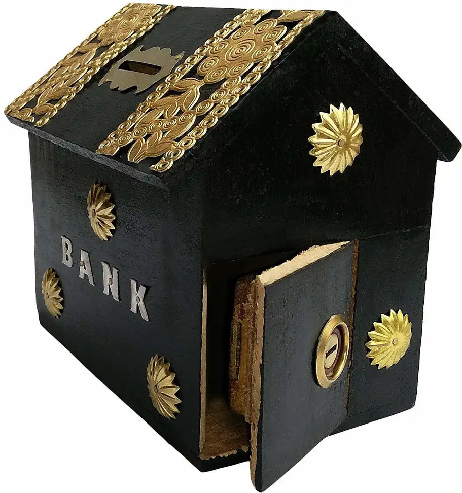 Wooden Money Bank - Coin Saving Box - Piggy Bank - Gifts for Kids, Girls, Boys. Coin Bank (Black, Gold)